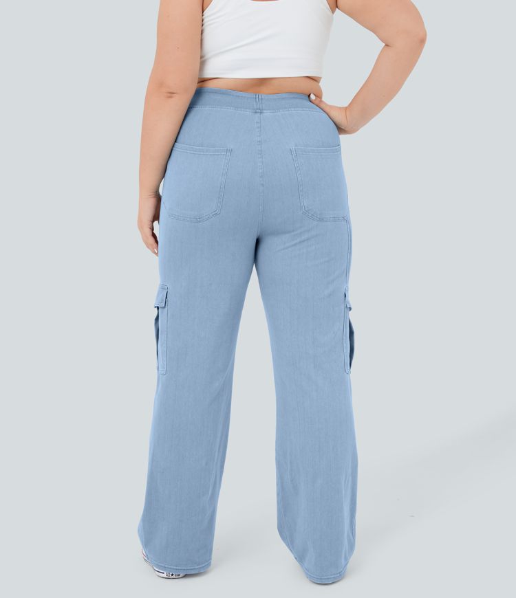 Halara Flex™ Jean Droite Cargo Taille Mi-Haute Multiples Poches Décontracté Extensible Droite Grande Taille