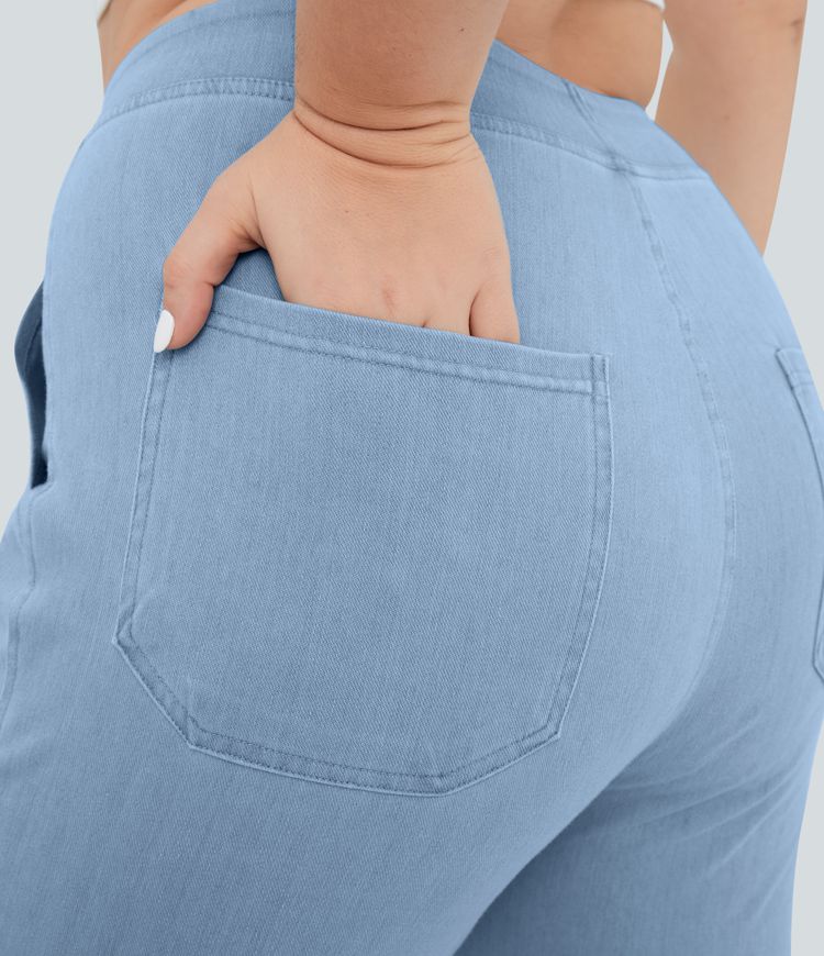 Halara Flex™ Jean Droite Cargo Taille Mi-Haute Multiples Poches Décontracté Extensible Droite Grande Taille