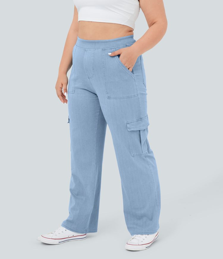 Halara Flex™ Jean Droite Cargo Taille Mi-Haute Multiples Poches Décontracté Extensible Droite Grande Taille