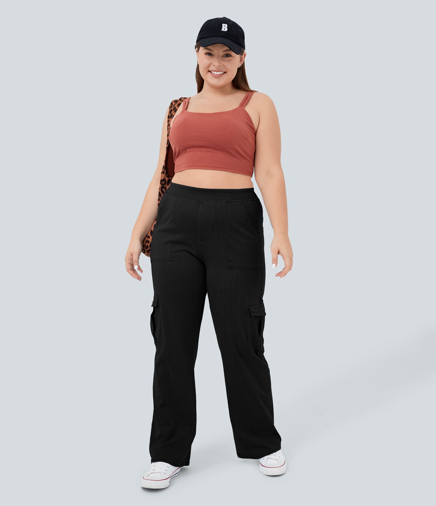Halara Flex™ Jean Droite Cargo Taille Mi-Haute Multiples Poches Décontracté Extensible Droite Grande Taille