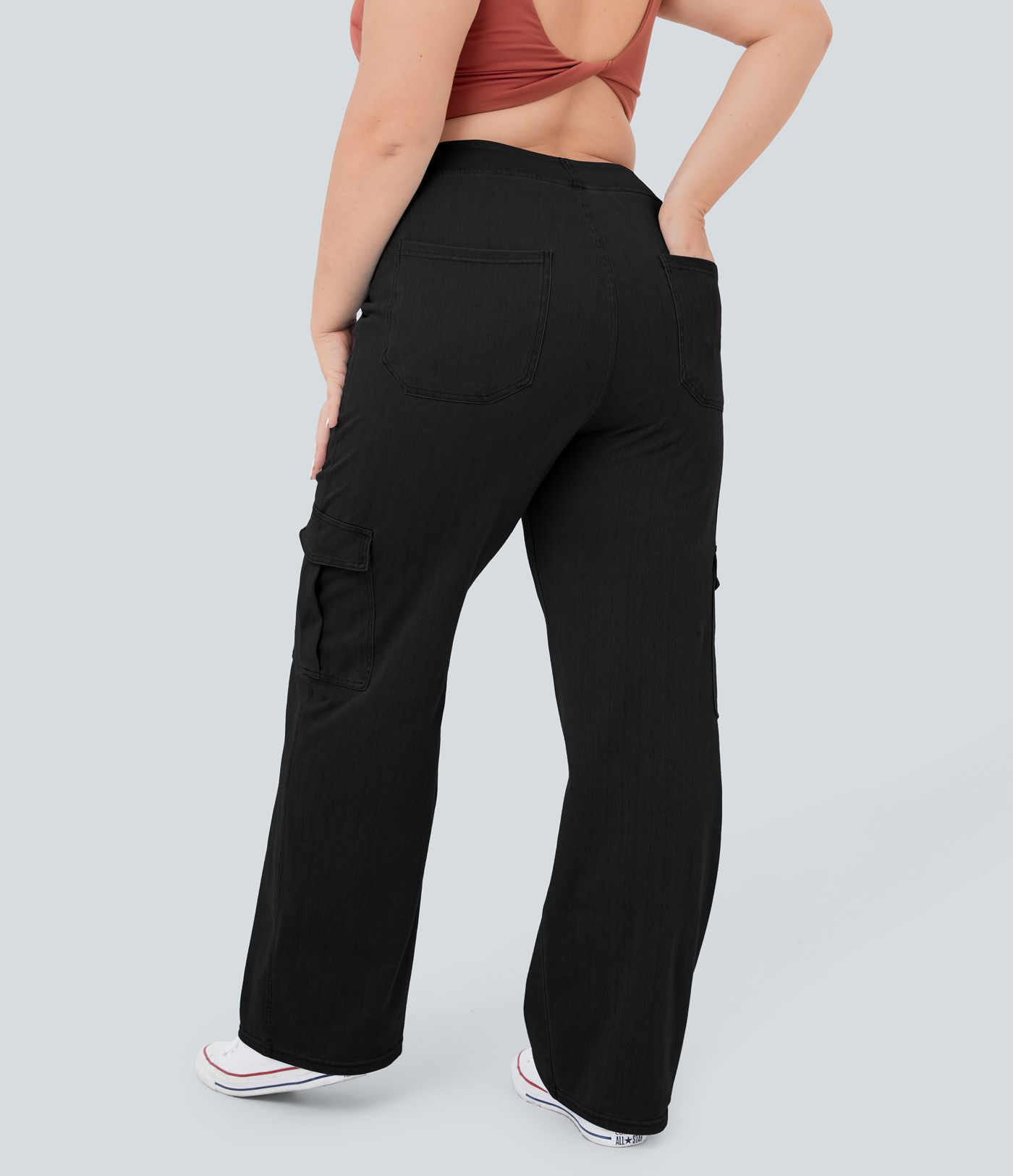 Halara Flex™ Jean Droite Cargo Taille Mi-Haute Multiples Poches Décontracté Extensible Droite Grande Taille