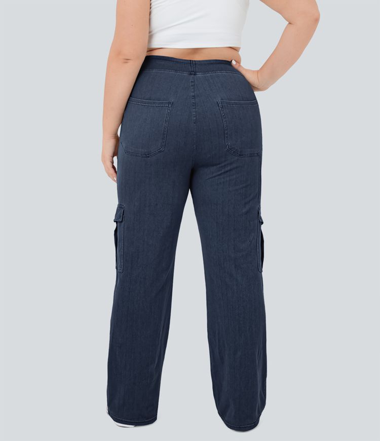 Halara Flex™ Mid Rise Multiple Pockets Stretchy Knit Straight Leg Plus Size Casual Cargo Jeans