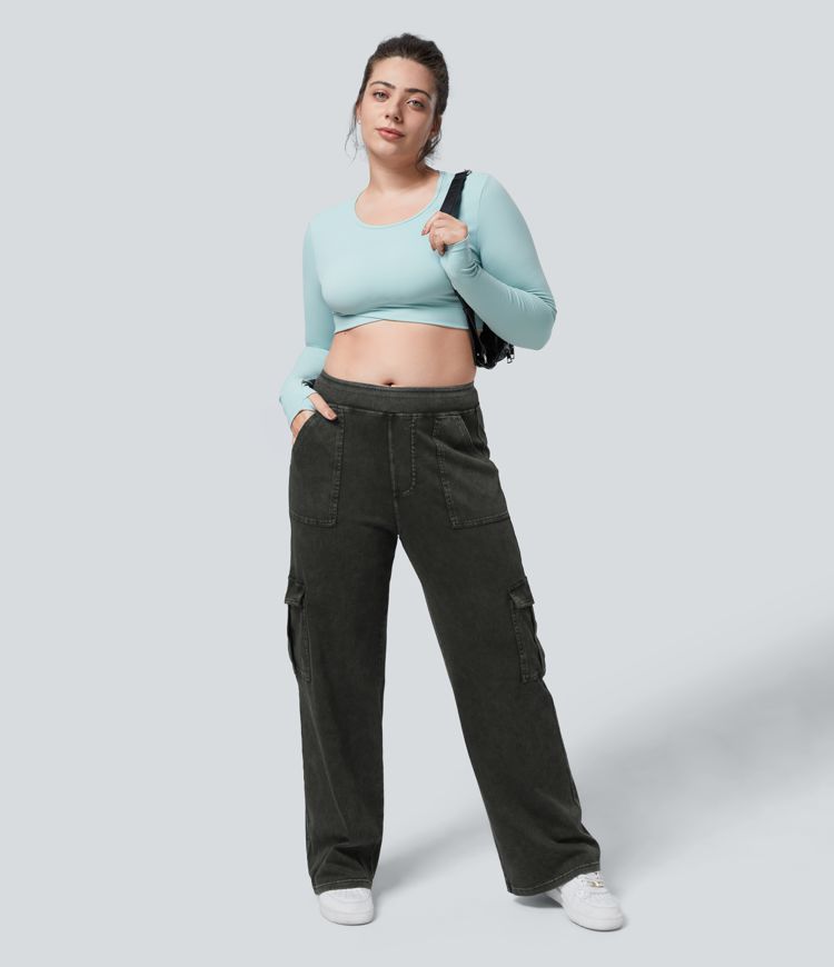 Halara Flex™ Mid Rise Pockets Straight Leg Plus Size Casual Cargo Jeans Halara Flex™ Mid Rise Pockets Straight Leg Plus Size Casual Cargo Jeans