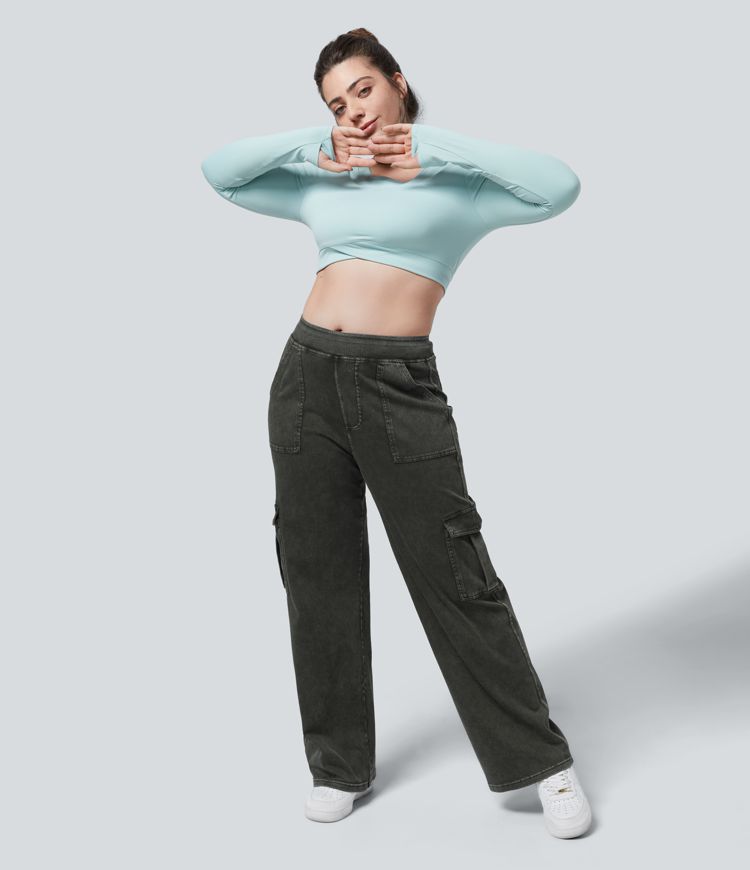 Halara Flex™ Mid Rise Pockets Straight Leg Plus Size Casual Cargo Jeans Halara Flex™ Mid Rise Pockets Straight Leg Plus Size Casual Cargo Jeans