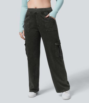 Halara Flex™ Mid Rise Pockets Straight Leg Plus Size Casual Cargo Jeans Halara Flex™ Mid Rise Pockets Straight Leg Plus Size Casual Cargo Jeans