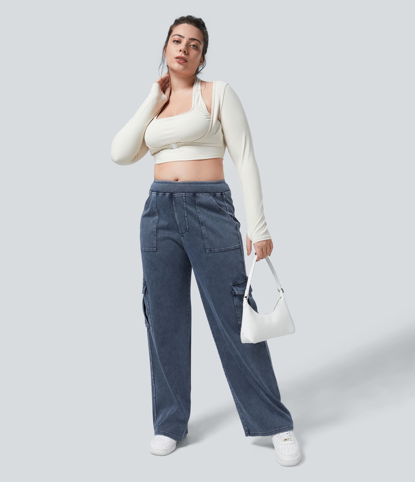 Halara Flex™ Mid Rise Pockets Straight Leg Plus Size Casual Cargo Jeans