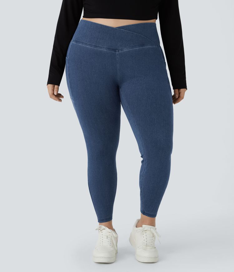 Halara Flex™ Crossover Pocket Washed Denim Work Plus Size Leggings