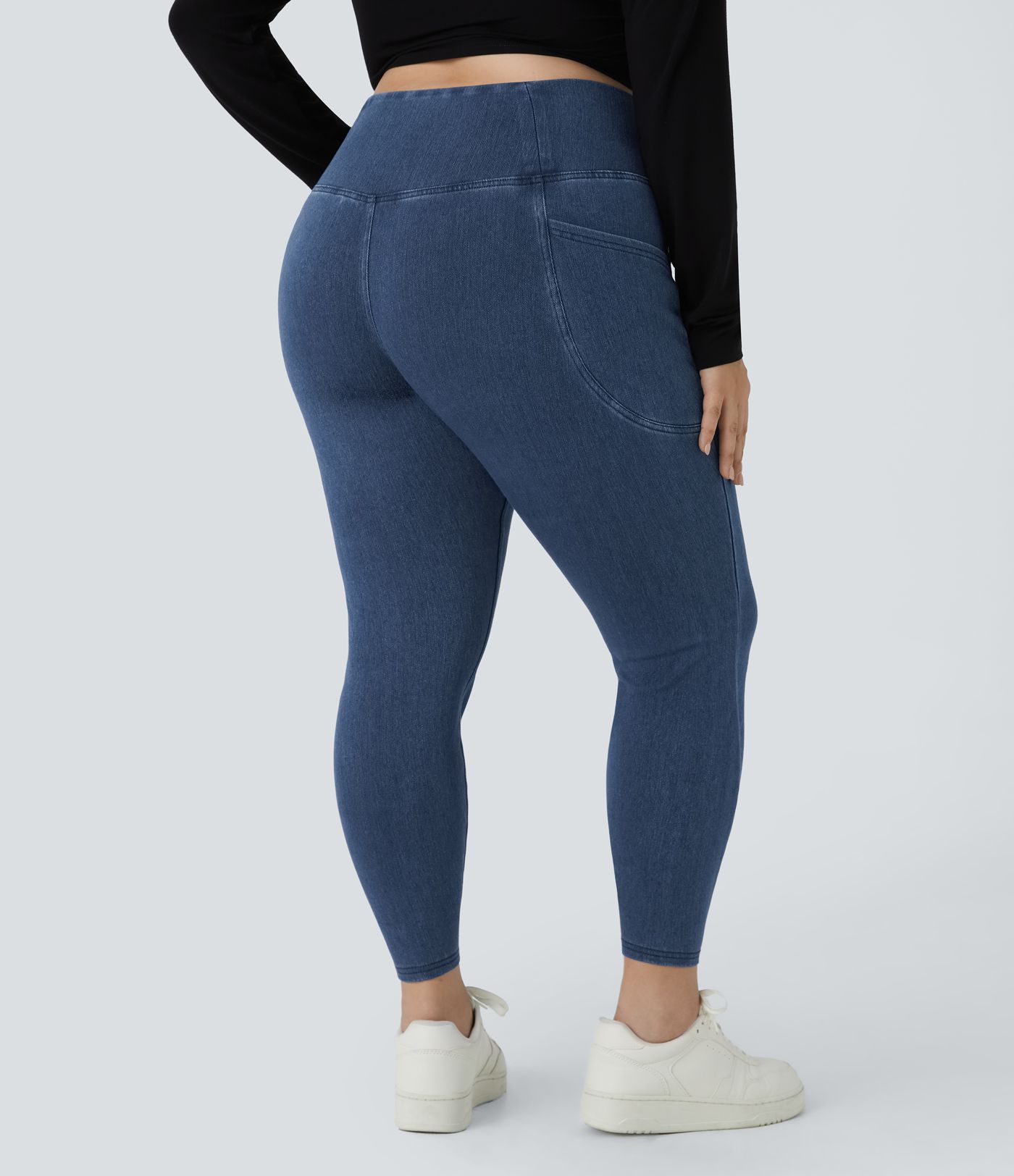 Halara Flex™ Crossover Pocket Washed Denim Work Plus Size Leggings