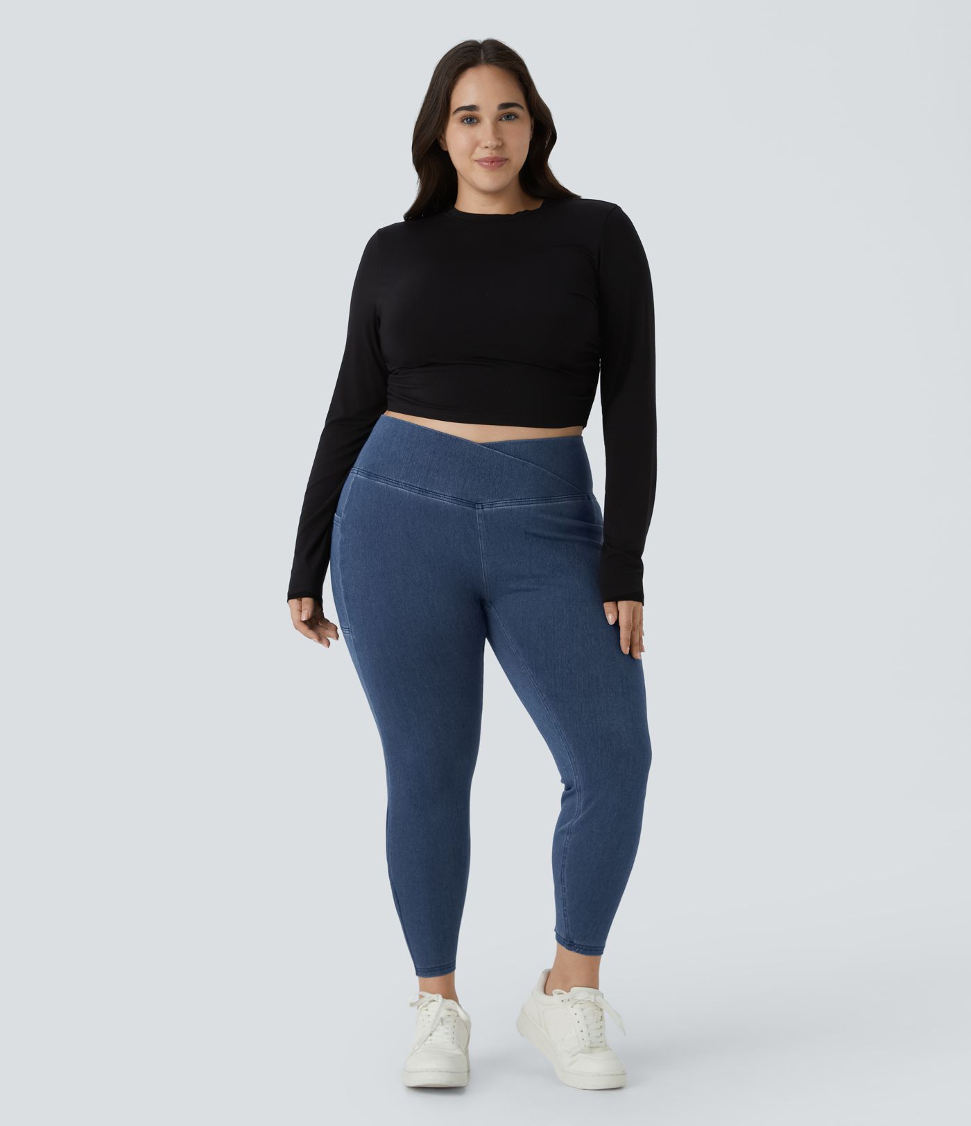 Halara Flex™ Crossover Pocket Washed Denim Work Plus Size Leggings