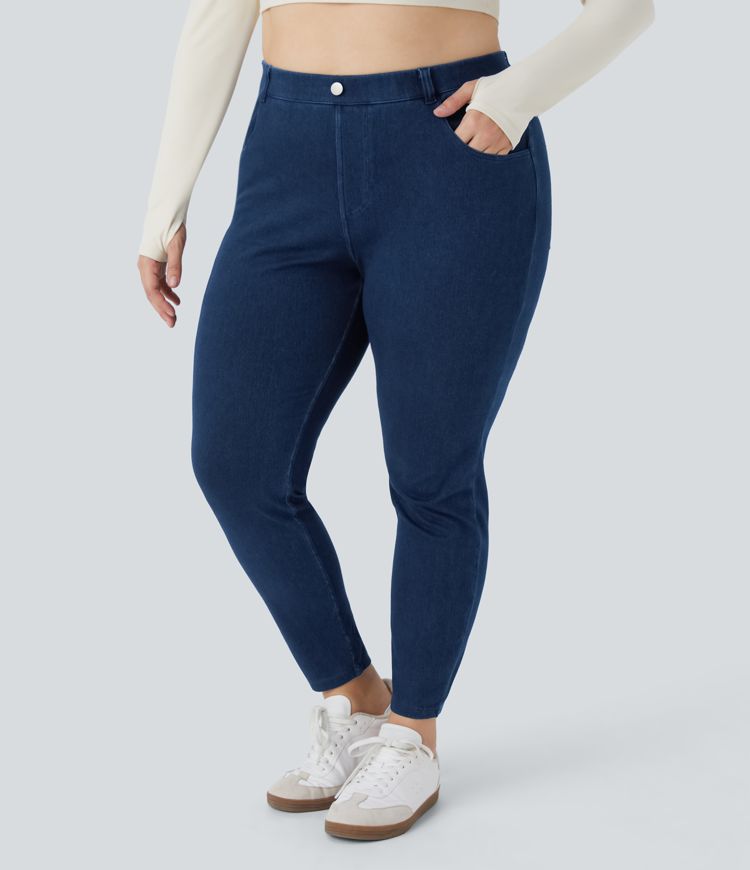 HalaraMagic™ High Waisted Multiple Pockets Stretchy Knit Denim Work 7/8 Plus Size Leggings