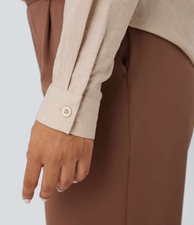 Blouse de travail manches longues col V à plis coupe décontractée