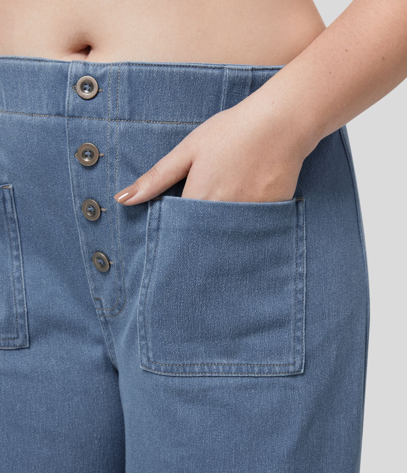 Halara Flex™ High Waisted Pockets Ankle Length Washed Casual Wide Leg Plus Size Jeans