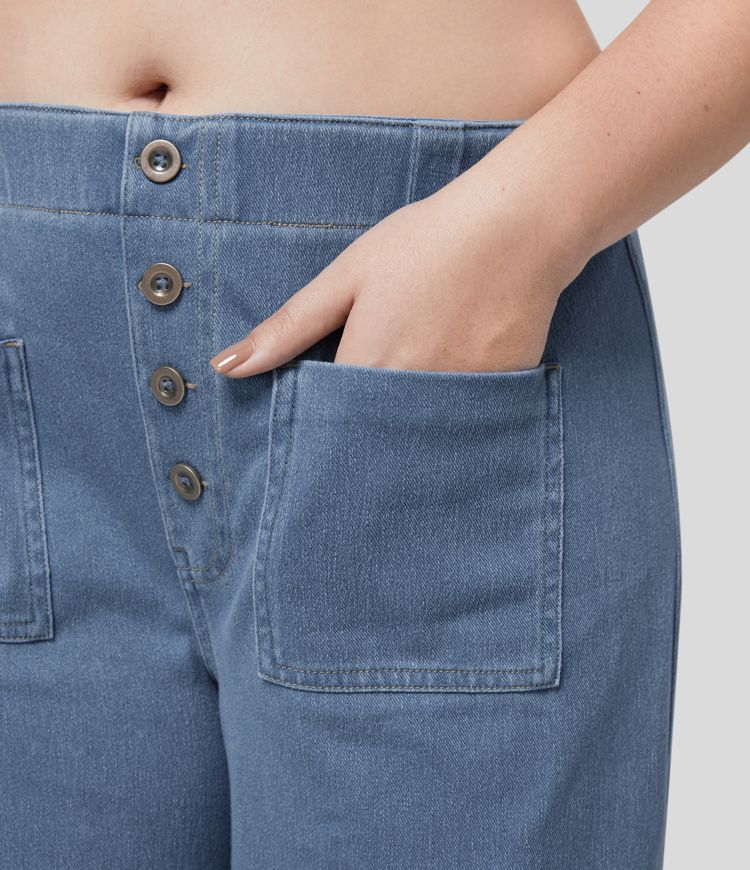 Halara Flex™ High Waisted Pockets Ankle Length Washed Casual Wide Leg Plus Size Jeans