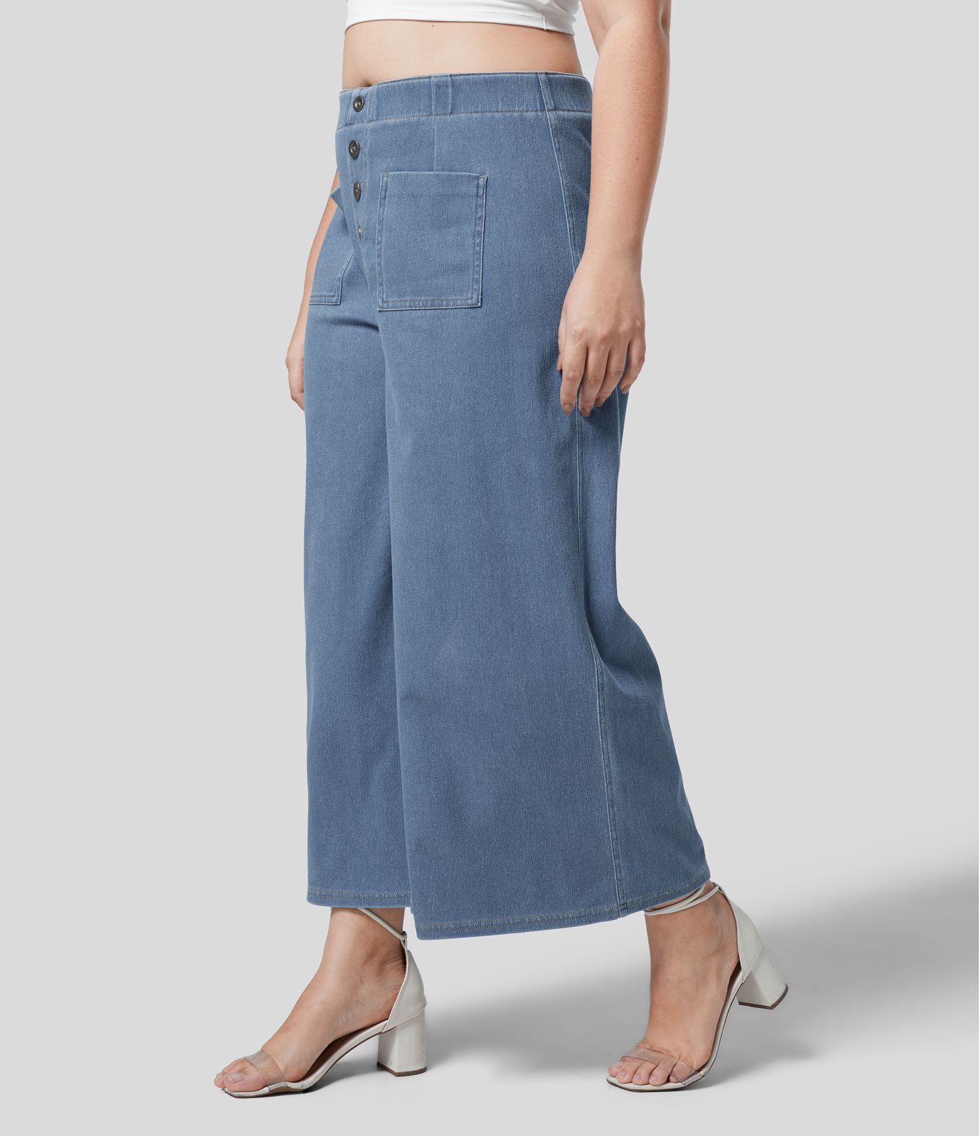 Halara Flex™ High Waisted Pockets Ankle Length Washed Casual Wide Leg Plus Size Jeans