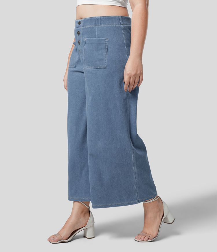 Halara Flex™ High Waisted Pockets Ankle Length Washed Casual Wide Leg Plus Size Jeans