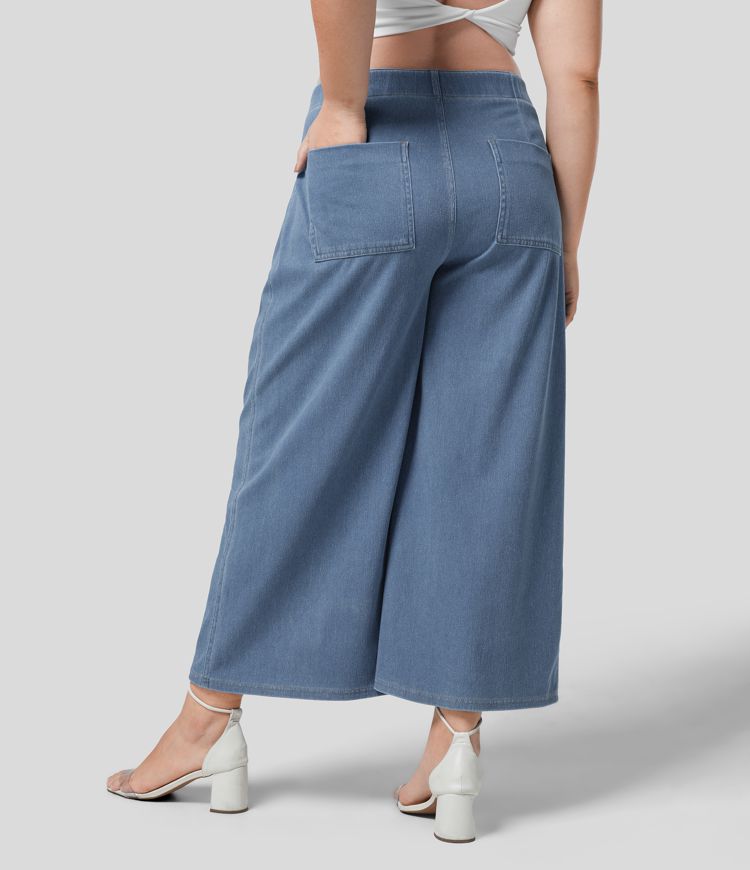 Halara Flex™ High Waisted Pockets Ankle Length Washed Casual Wide Leg Plus Size Jeans