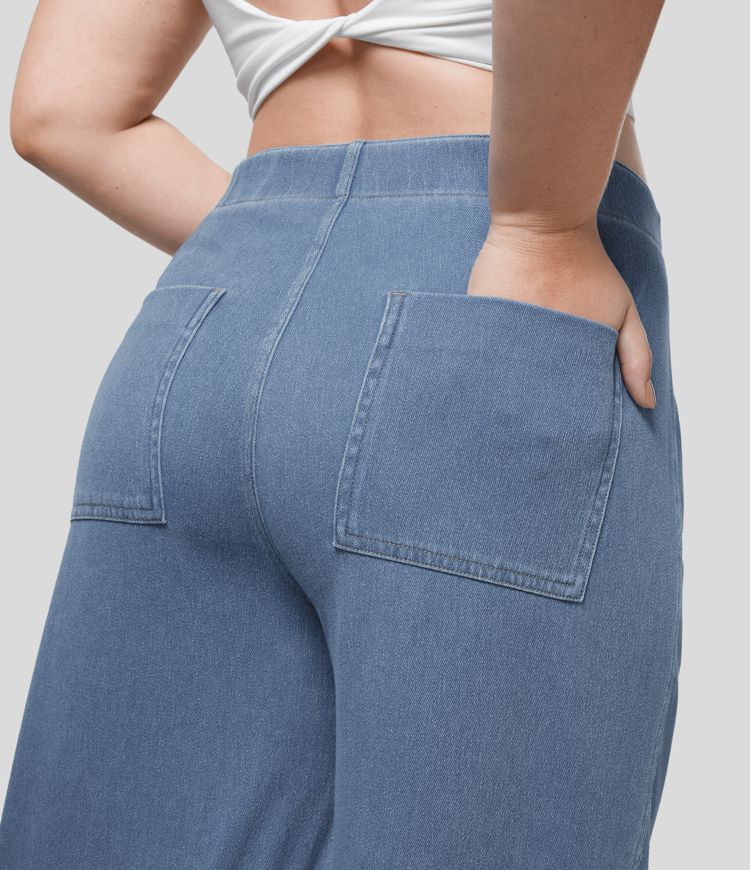 Halara Flex™ High Waisted Pockets Ankle Length Washed Casual Wide Leg Plus Size Jeans
