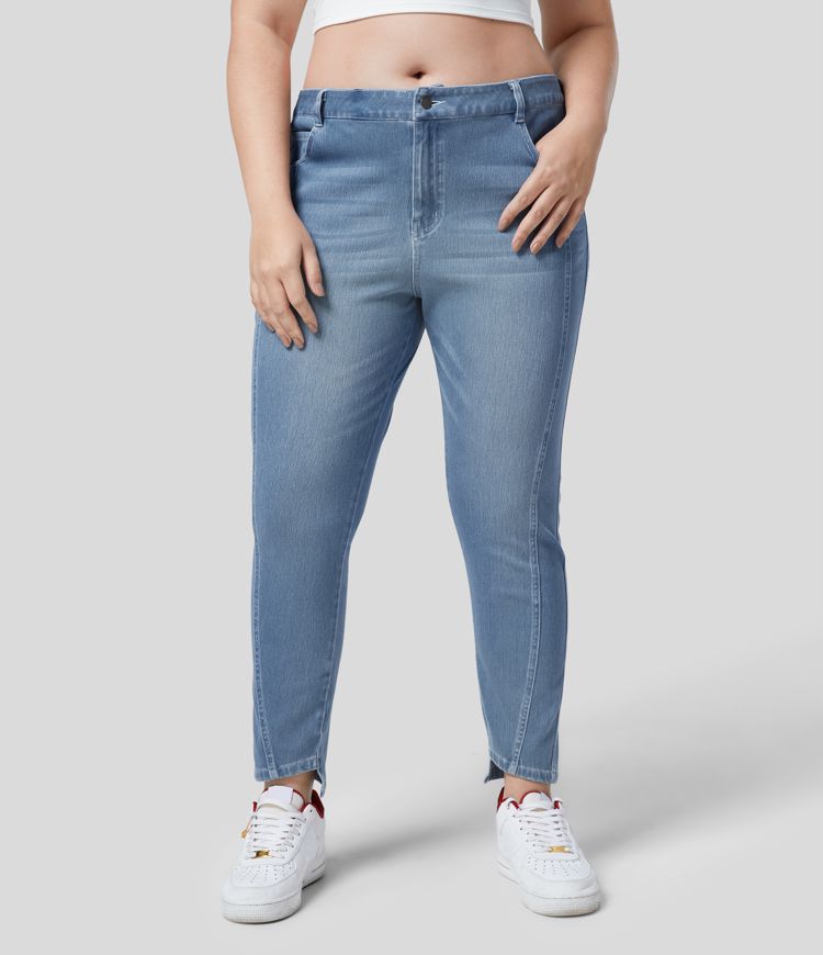 Halara Flex™ Jean Skinny Grande Taille Casual en Tricot Extensible Taille Mi-Haute avec Bouton et Fermeture Éclair et Plusieurs Poches