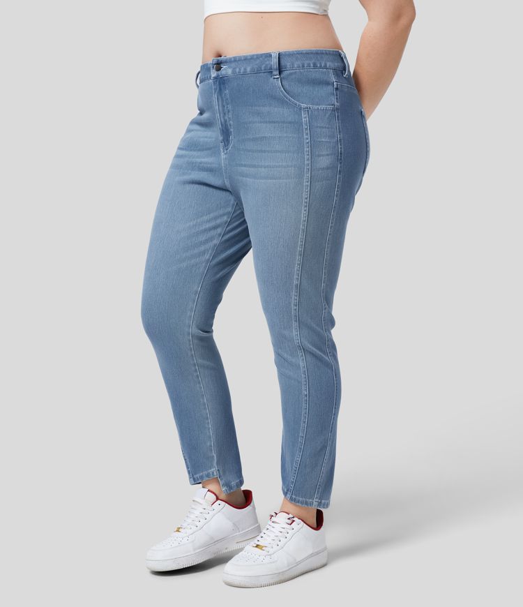Halara Flex™ Jean Skinny Grande Taille Casual en Tricot Extensible Taille Mi-Haute avec Bouton et Fermeture Éclair et Plusieurs Poches