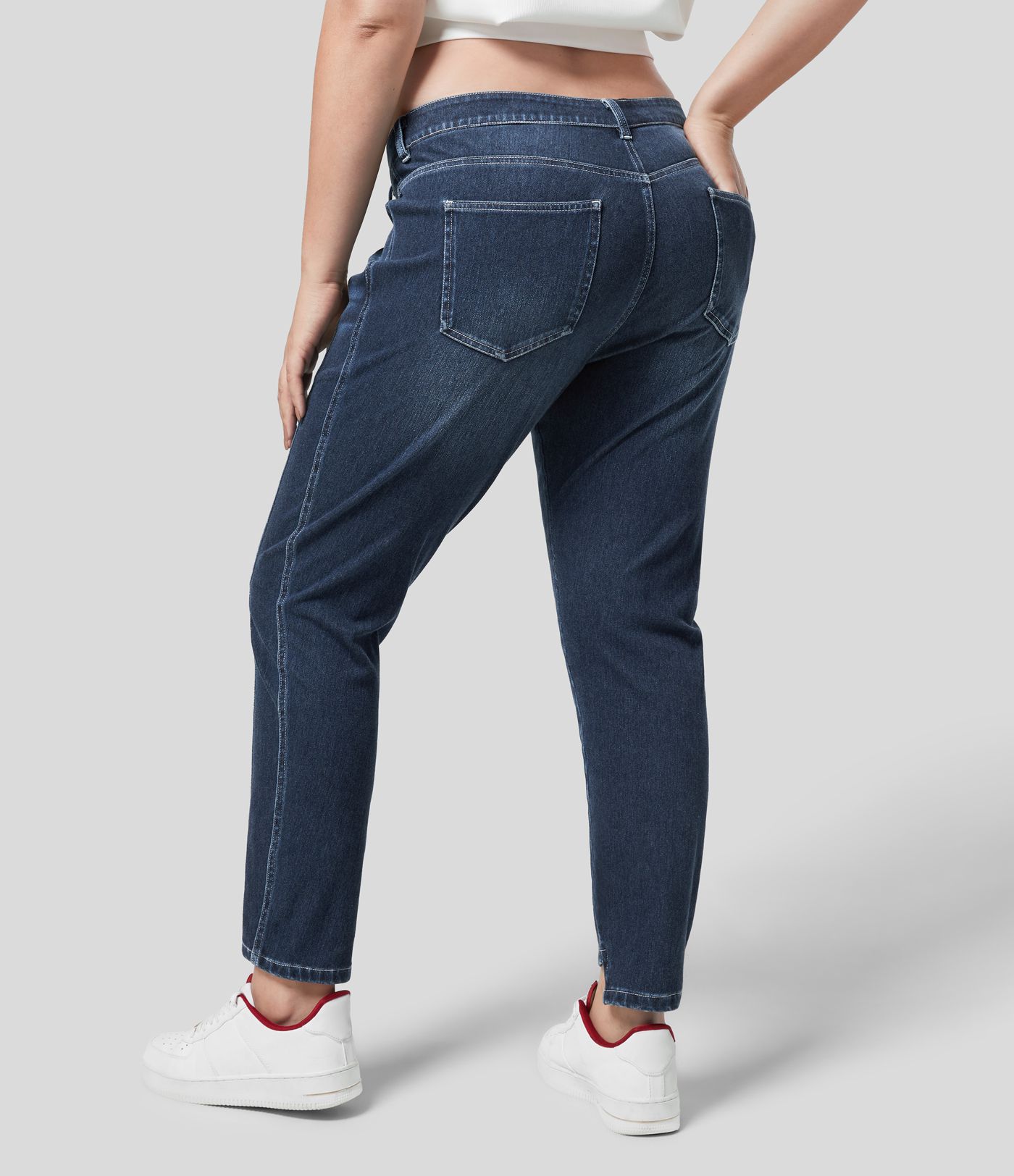 Halara Flex™ Jean Skinny Grande Taille Casual en Tricot Extensible Taille Mi-Haute avec Bouton et Fermeture Éclair et Plusieurs Poches