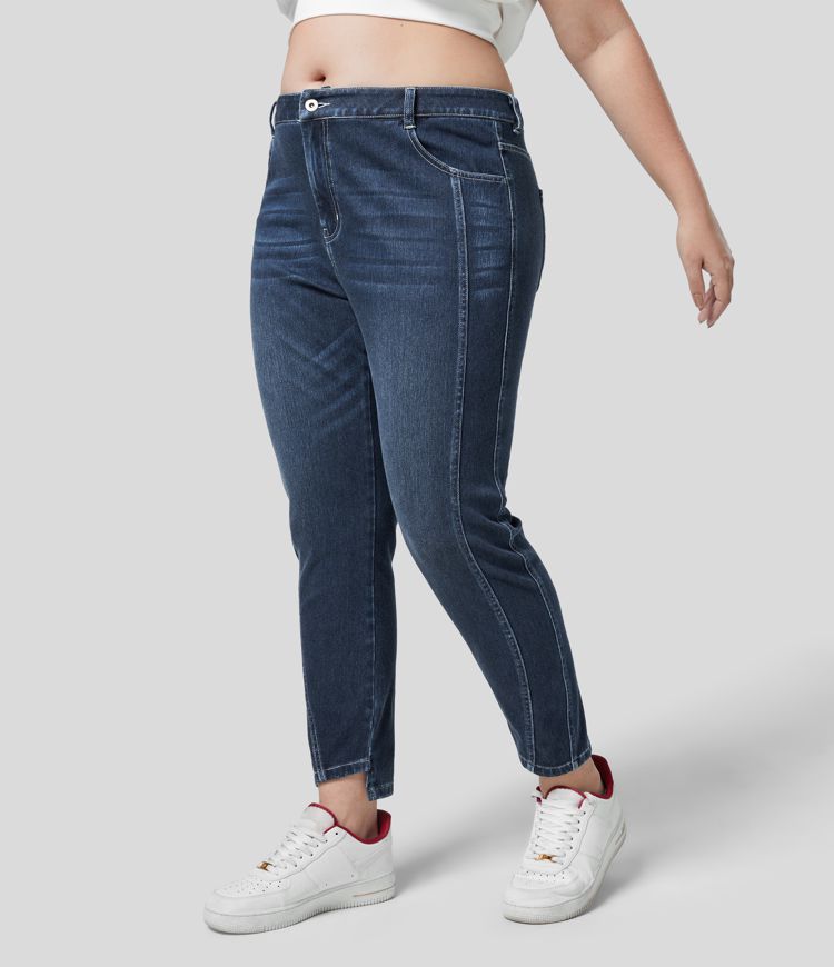 Halara Flex™ Jean Skinny Grande Taille Casual en Tricot Extensible Taille Mi-Haute avec Bouton et Fermeture Éclair et Plusieurs Poches