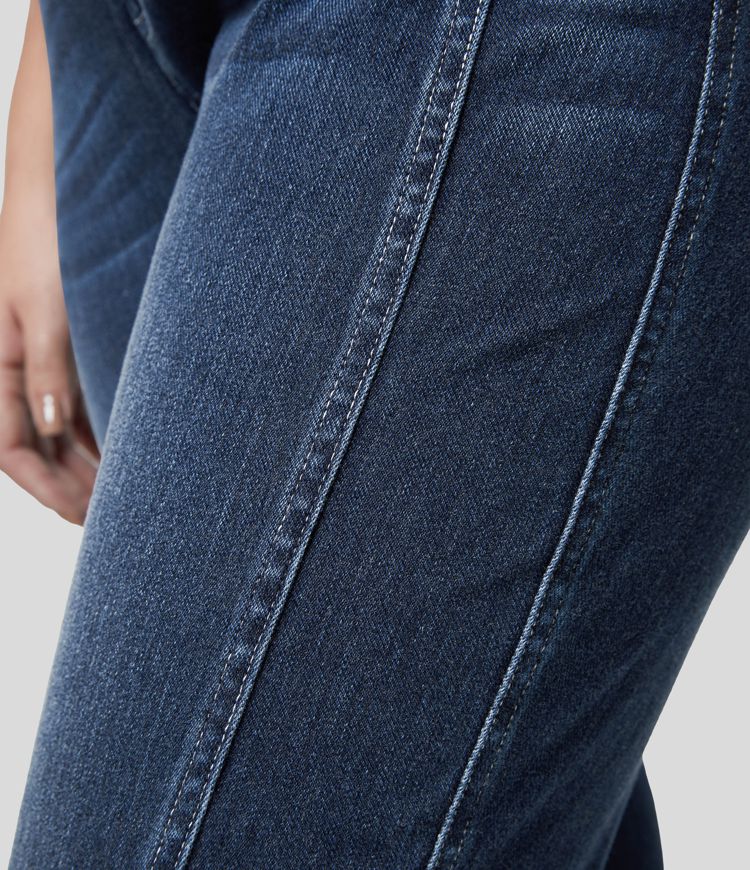 Halara Flex™ Jean Skinny Grande Taille Casual en Tricot Extensible Taille Mi-Haute avec Bouton et Fermeture Éclair et Plusieurs Poches