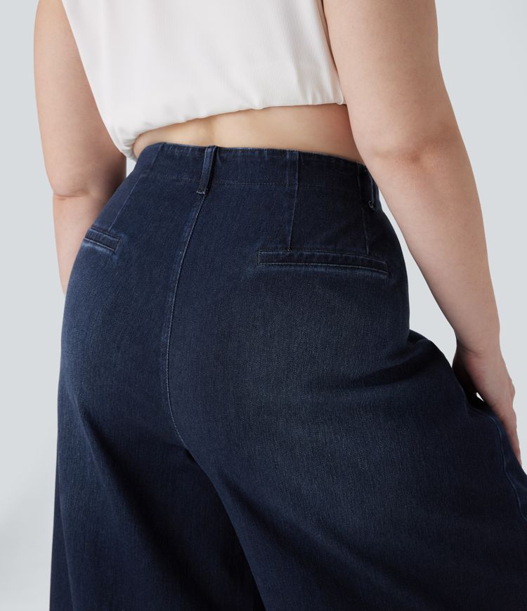 Jeans Halara Flex™ Denim tiro alto elástico lavado de pierna ancha en talla grande