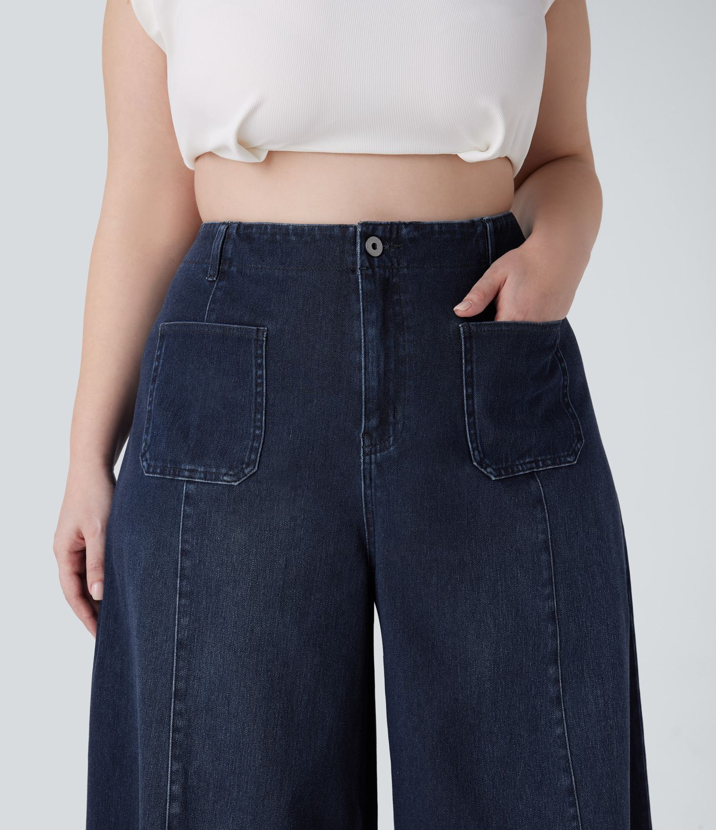 Jeans Halara Flex™ Denim tiro alto elástico lavado de pierna ancha en talla grande