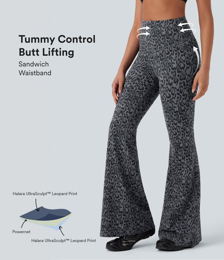 Halara UltraSculpt™ Leopard Print SoCinched High Waisted Tummy Control Butt Lifting Yoga Flare Leggings