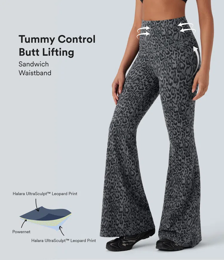Halara UltraSculpt™ Leopard Print High Waisted Tummy Control Butt Lifting Yoga Flare Leggings