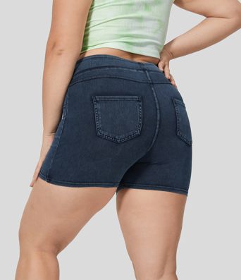 Pantalón corto Halara Flex™ Denim mezclilla elástico bolsillo lateral trasero tiro alto 7.5cm