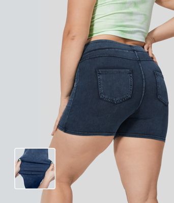 Pantalón corto Halara Flex™ Denim mezclilla elástico bolsillo lateral trasero tiro alto 7.5cm