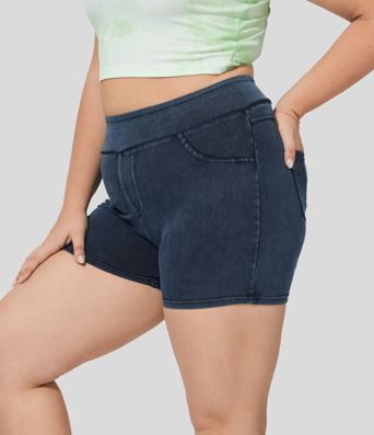 Pantalón corto Halara Flex™ Denim mezclilla elástico bolsillo lateral trasero tiro alto 7.5cm