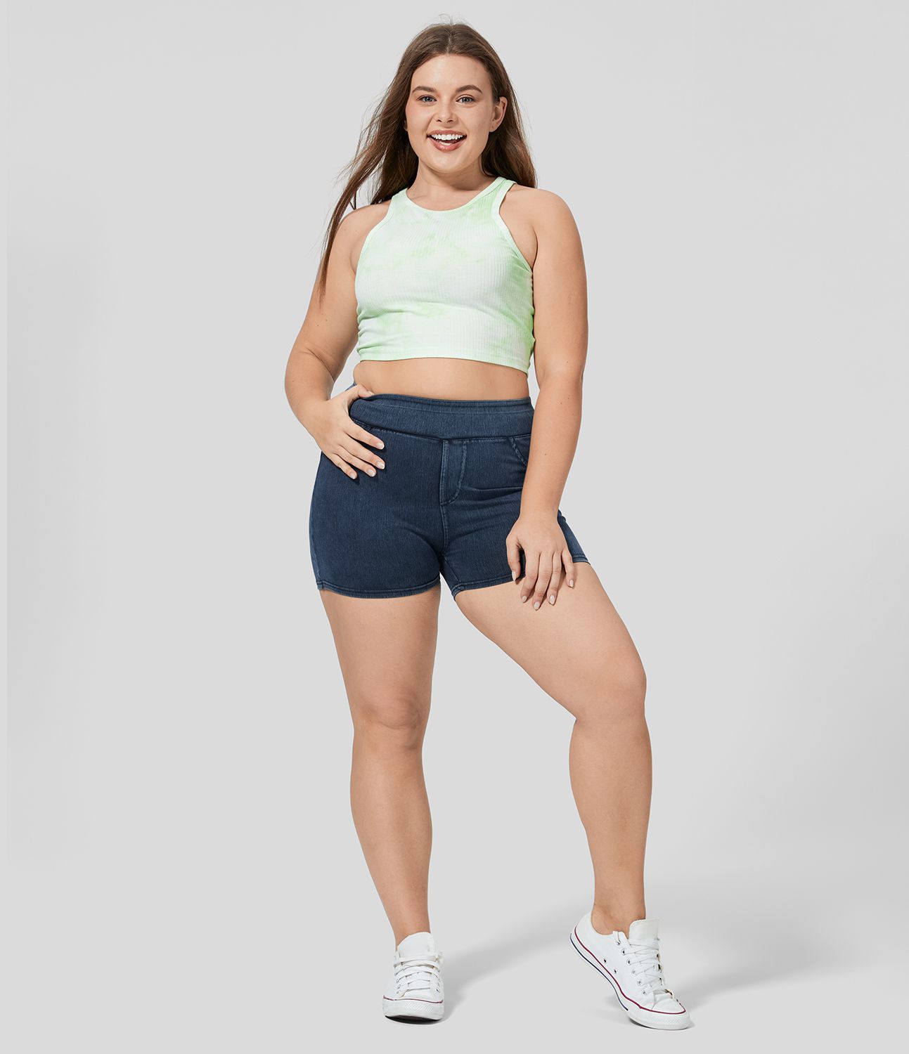 Pantalón corto Halara Flex™ Denim mezclilla elástico bolsillo lateral trasero tiro alto 7.5cm