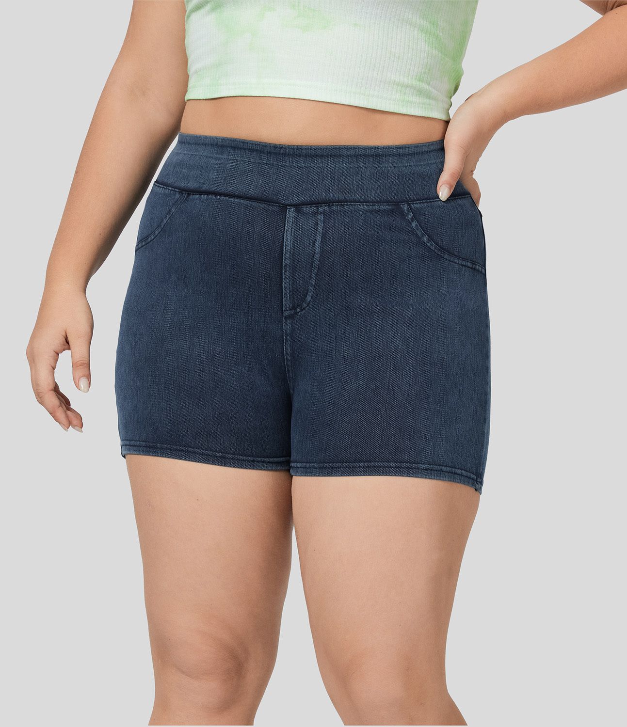 Pantalón corto Halara Flex™ Denim mezclilla elástico bolsillo lateral trasero tiro alto 7.5cm