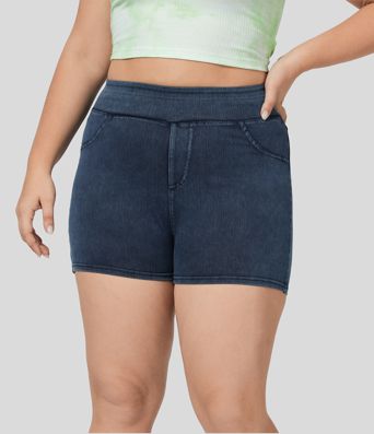 Pantalón corto Halara Flex™ Denim mezclilla elástico bolsillo lateral trasero tiro alto 7.5cm