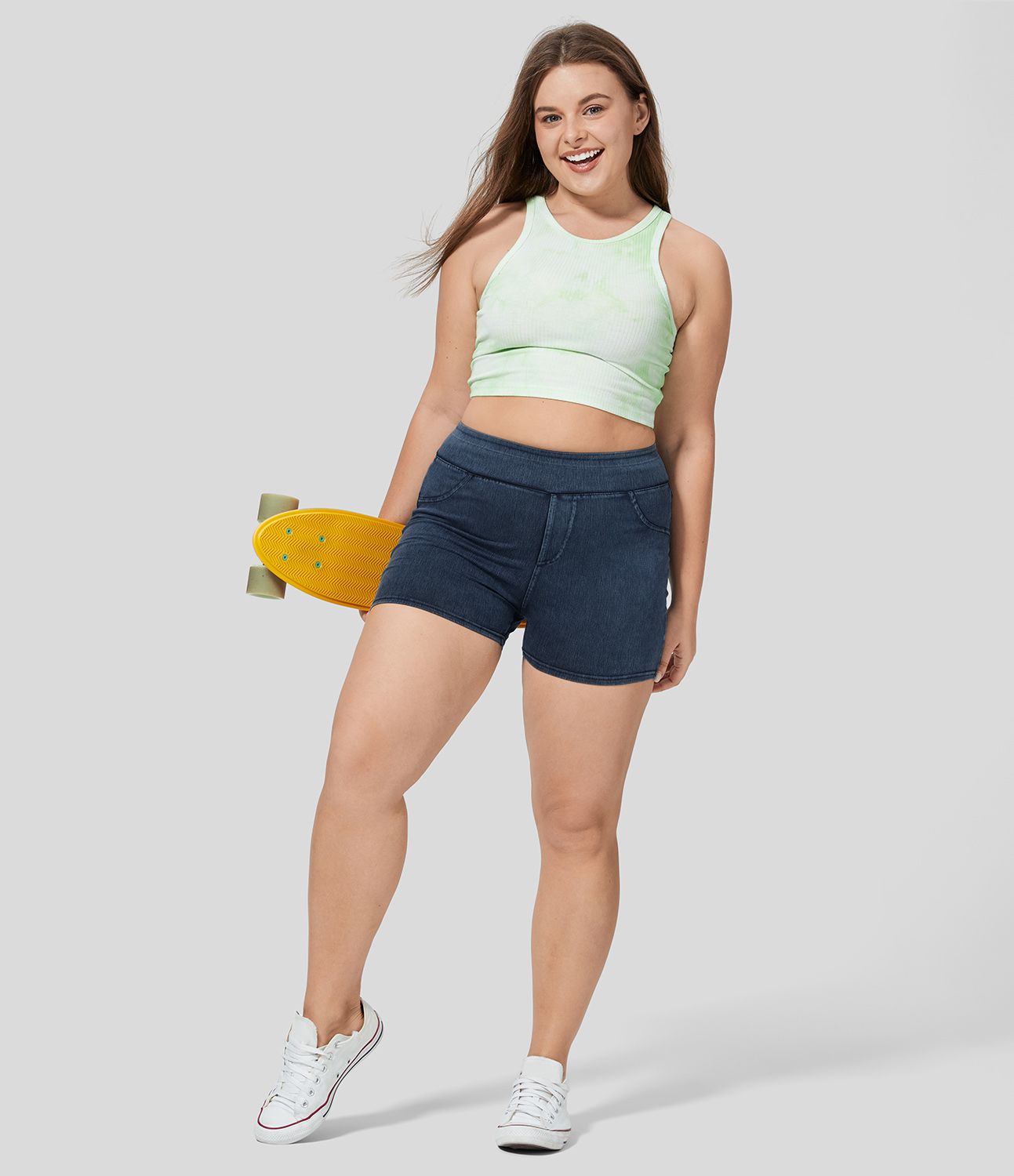 Pantalón corto Halara Flex™ Denim mezclilla elástico bolsillo lateral trasero tiro alto 7.5cm