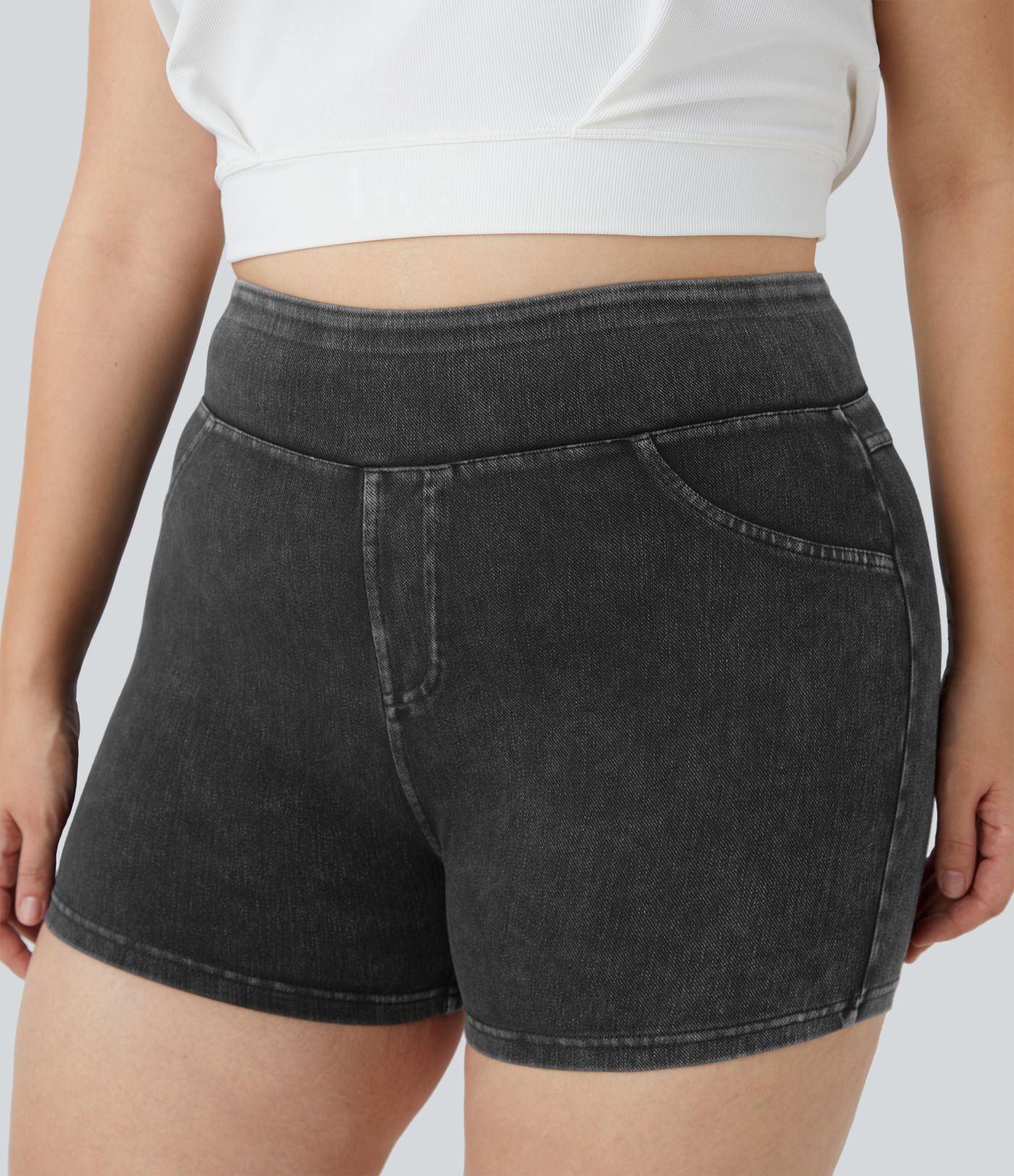 Halara Flex™ High Waisted Pocket Denim Casual Plus Size Shorts 3"