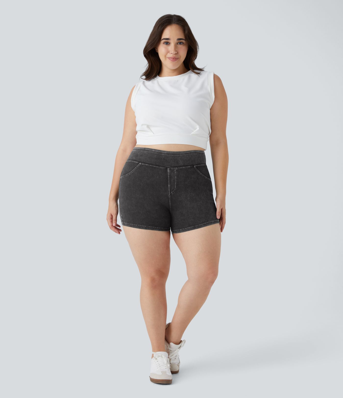 Halara Flex™ High Waisted Pocket Denim Casual Plus Size Shorts 3"