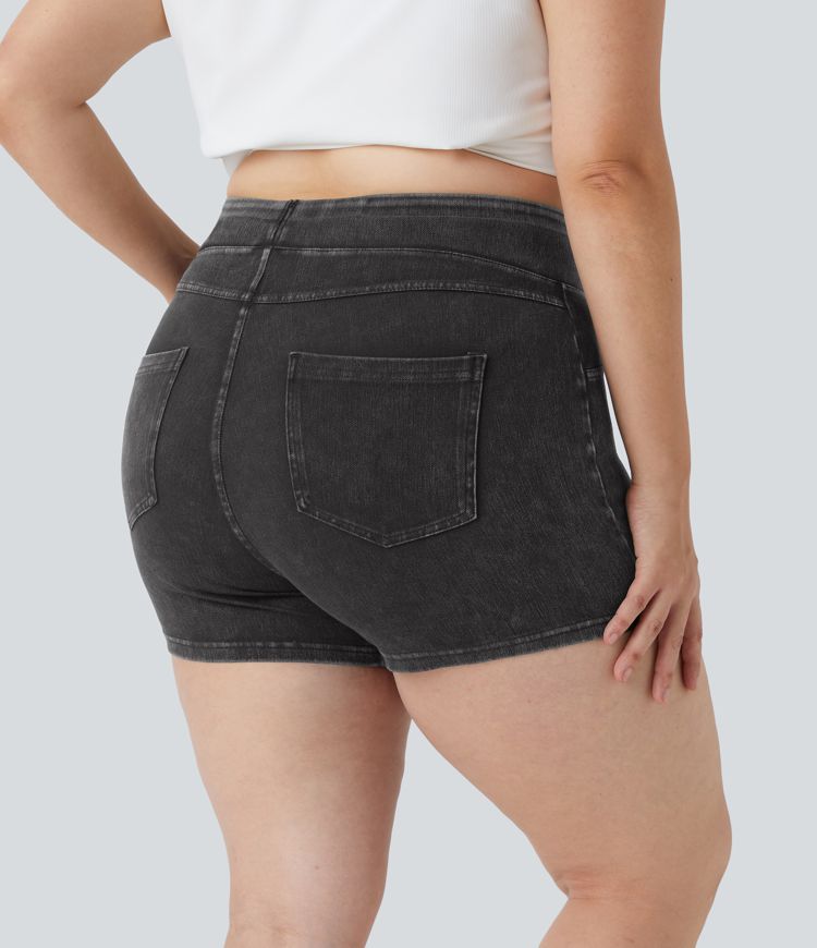 Halara Flex™ High Waisted Pocket Denim Casual Plus Size Shorts 3"