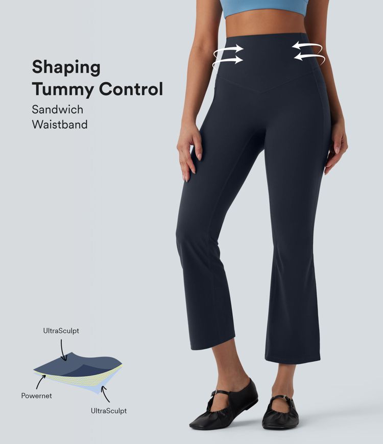 Halara UltraSculpt™ SoCinched High Waisted Tummy Control Shaping Yoga Bootcut 7/8 Leggings with Pockets
