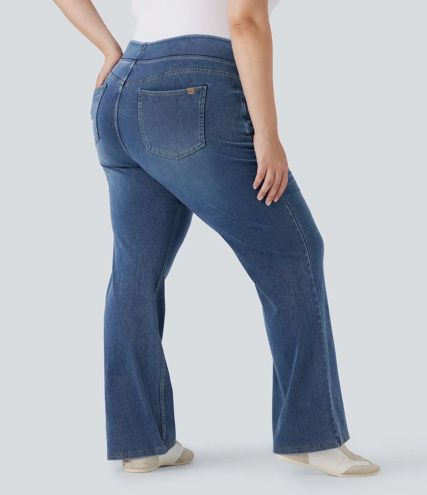 Halara Flex™ High Waisted Multiple Pockets Washed Stretchy Knit Casual Bootcut Plus Size Jeans