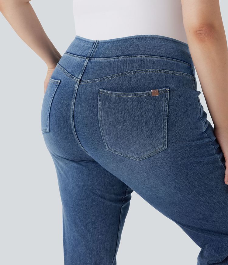 Halara Flex™ High Waisted Pockets Washed Casual Bootcut Plus Size Jeans