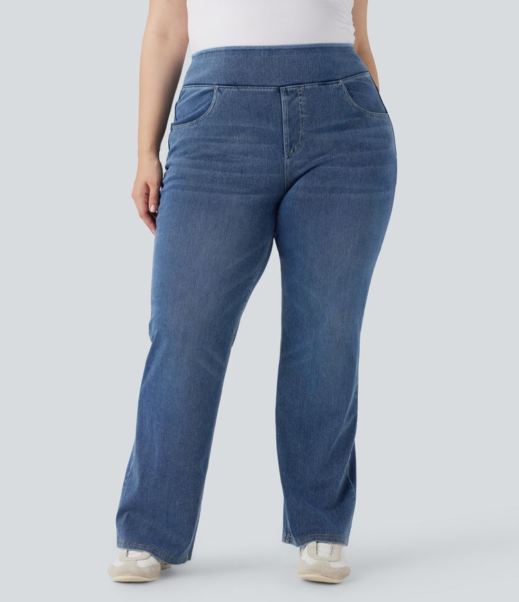 Halara Flex™ High Waisted Pockets Washed Casual Bootcut Plus Size Jeans