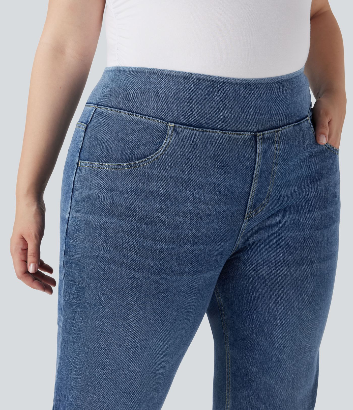 Casual jeans Halara Flex™ plus size high waist bootcut in washed stretch knit with multiple pockets