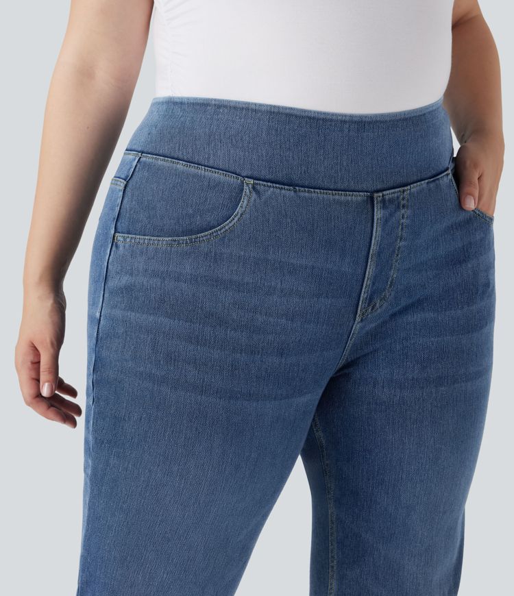 Halara Flex™ High Waisted Pockets Washed Casual Bootcut Plus Size Jeans