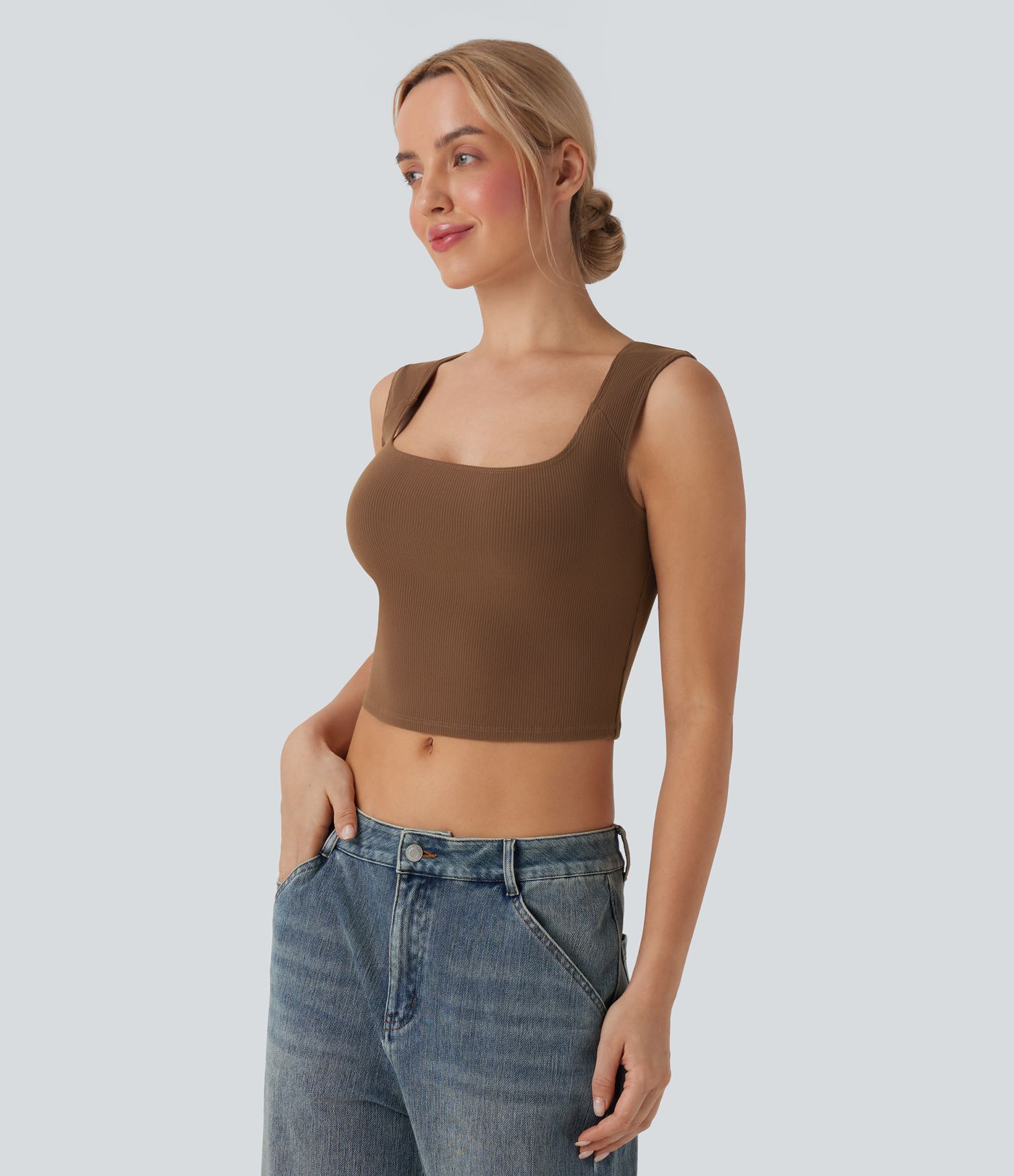 Débardeur court décontracté côtelé à col en U SoftlyZero™