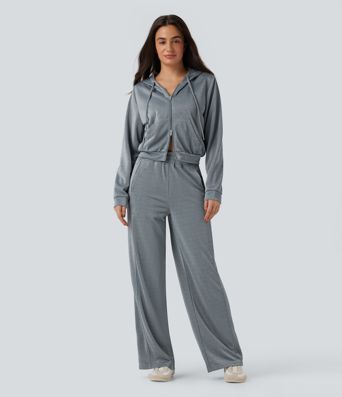 High Waisted Straight Leg Sparkle Casual Pants with Pockets