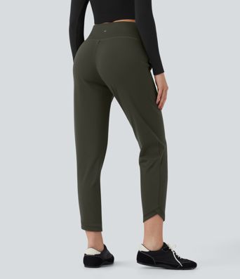 DayStretch High Waisted Crossover Tapered Casaul Trousers with Pockets