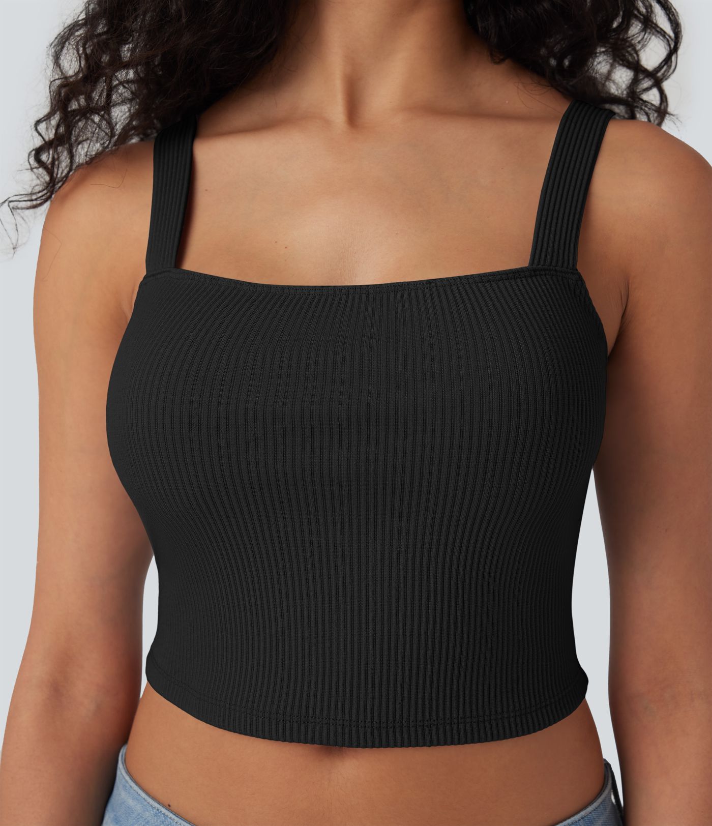 Ribbed Knit Square Neck Cropped Casual Tank Vest Top Ribbed Knit Square Neck Cropped Casual Tank Vest Top